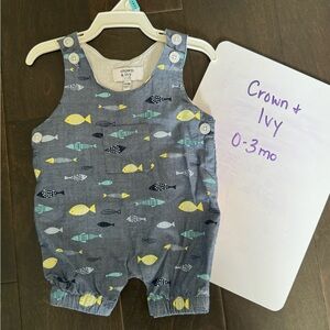 Crown & Ivy Blue Fish Print Baby Romper